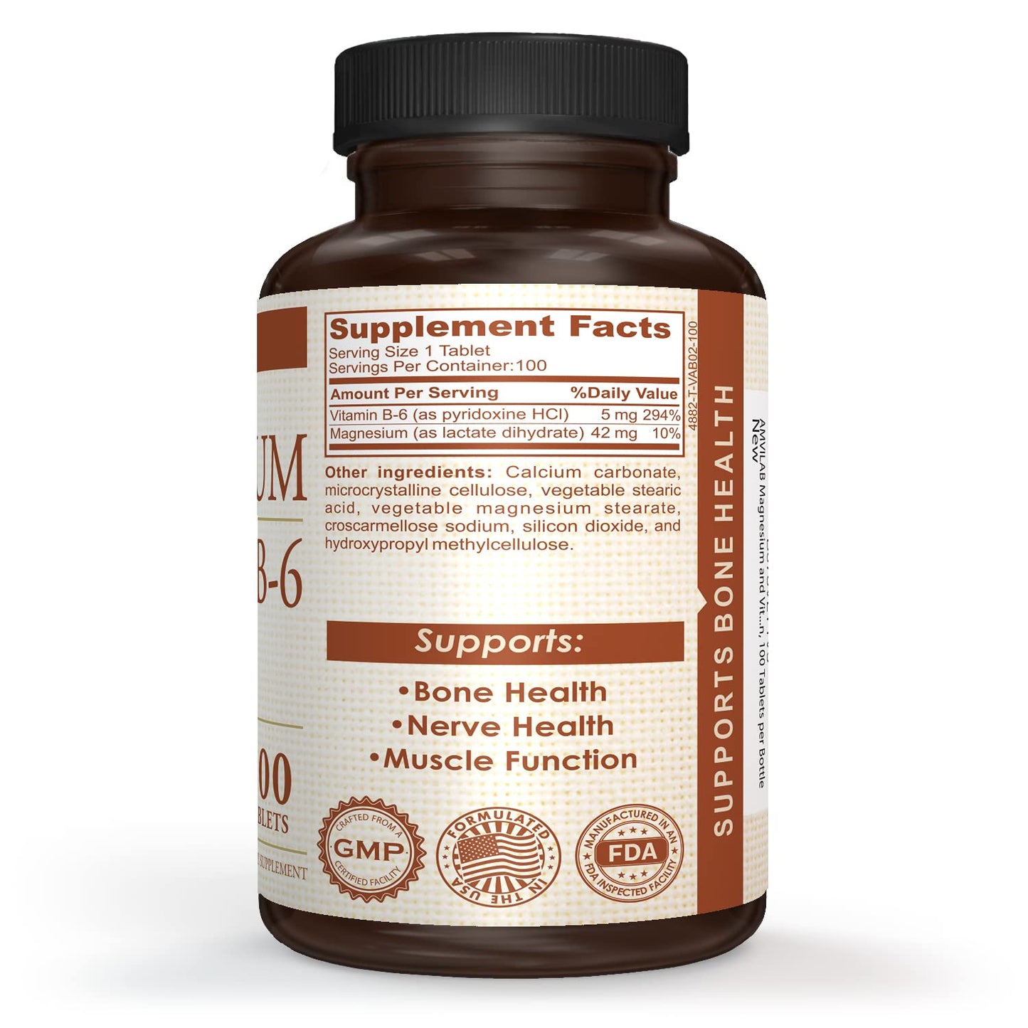 Amvilab Magnesium & Vitamin B6 – Muscle & Brain Support | 100 Tablets
