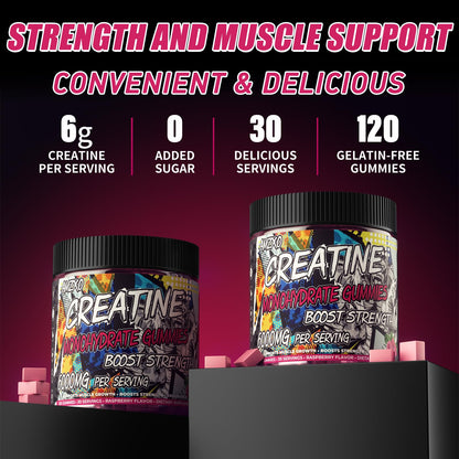 AMZXO Creatine Monohydrate Gummies 6g - Vegan Raspberry | 120 Count