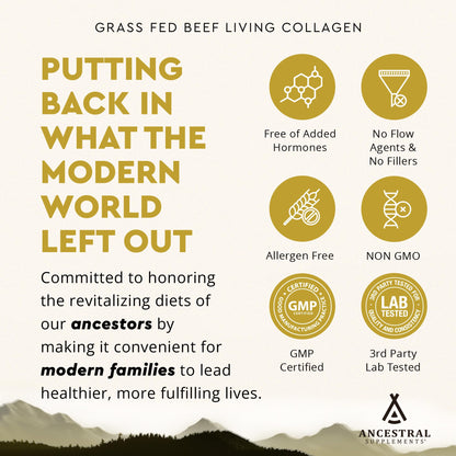 Ancestral Supplements Grass-Fed Beef Living Collagen – 3000mg, 180 Capsules, Type II