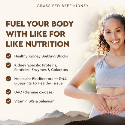 Ancestral Supplements Grass Fed Beef Kidney – 3000mg DAO Enzyme, Kidney & Histamine Support, Selenium & B12, 180 Capsules