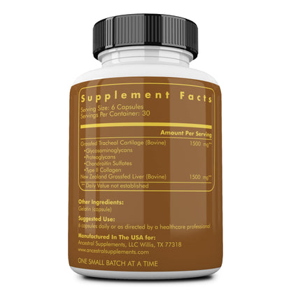 Ancestral Supplements Grass Fed Beef Tracheal Cartilage with Liver – 3000mg, Immune & Joint Support