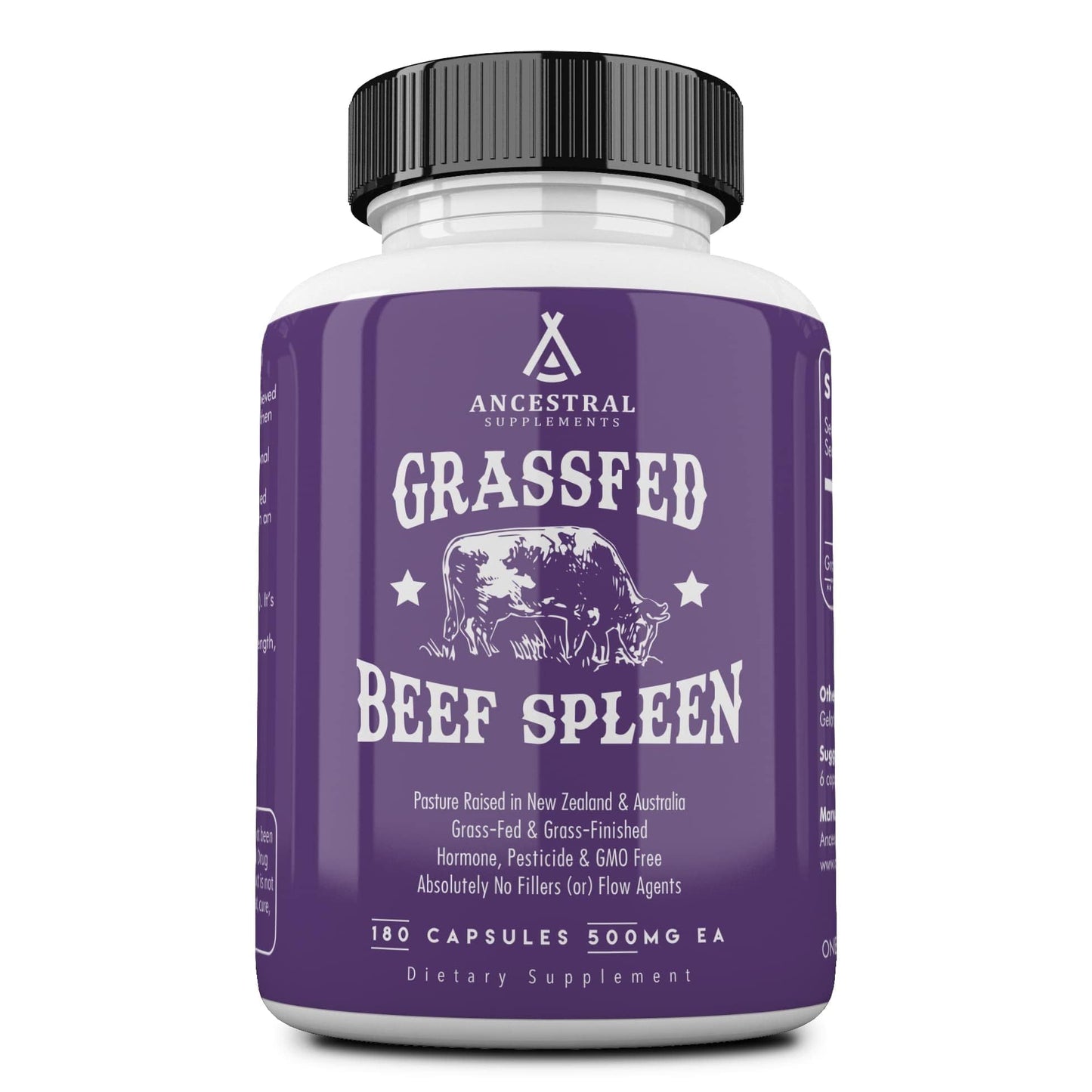Ancestral Supplements Grass Fed Beef Spleen — 3000mg Spleen Support, Immune & Iron Health, 180 Capsules