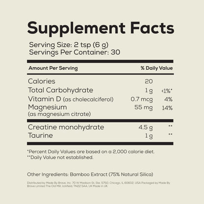 Ancient + Brave True Creatine+ Monohydrate Powder – 6.34 oz, 30 Servings – Vegan, High Performance
