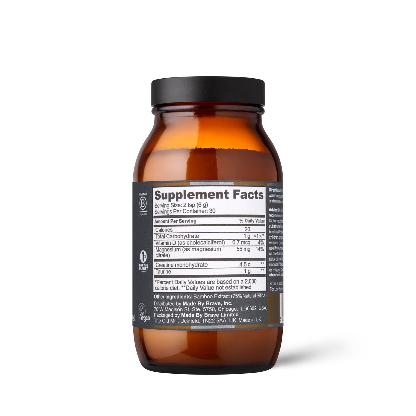 Ancient + Brave True Creatine+ Monohydrate Powder – 6.34 oz, 30 Servings – Vegan, High Performance