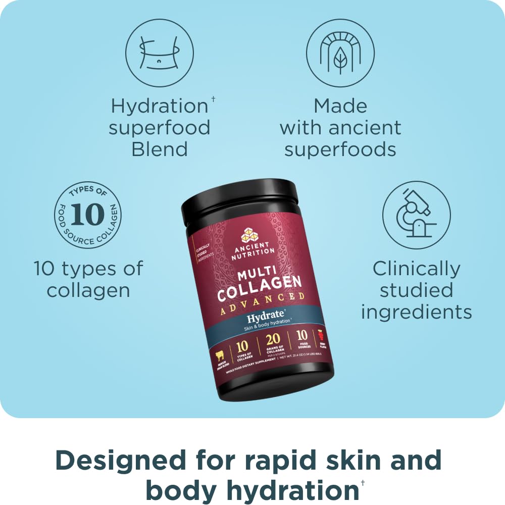 Ancient Nutrition Advanced Multi Collagen Hydrate – Mixed Berry, 30 Servings