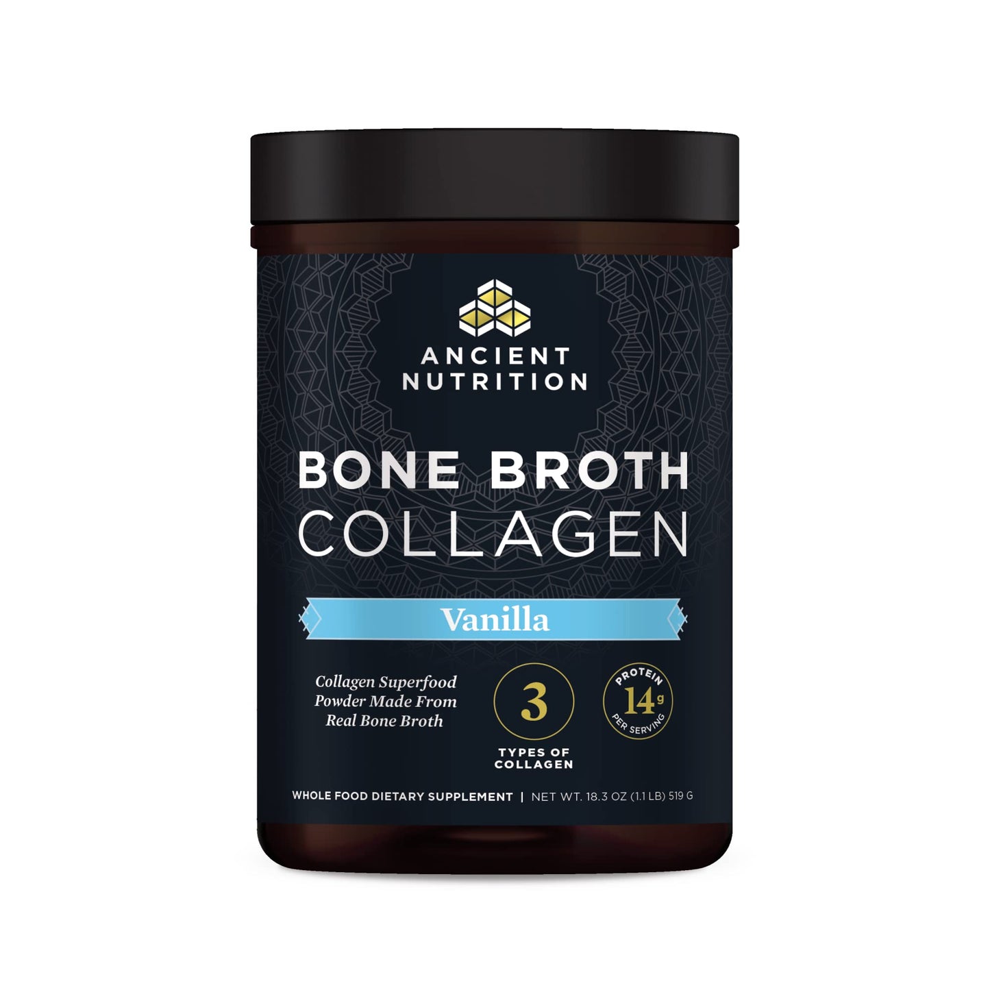 Ancient Nutrition Bone Broth Collagen Powder Vanilla – Multi-Collagen Peptides, 30 Servings
