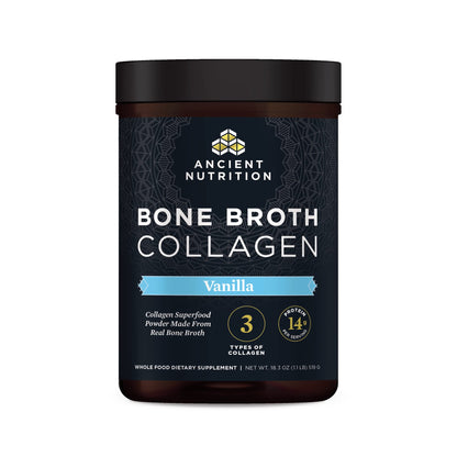Ancient Nutrition Bone Broth Collagen Powder Vanilla – Multi-Collagen Peptides, 30 Servings