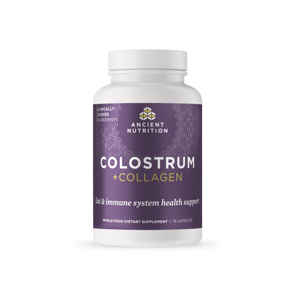 Ancient Nutrition Colostrum Superfood + Collagen – Grass-Fed Bovine Colostrum & Fermented Eggshell Membrane, 75 Count