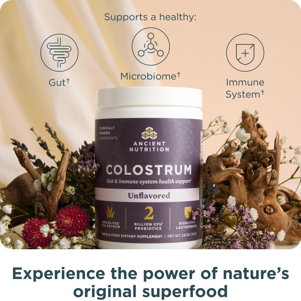 Ancient Nutrition Colostrum Superfood Powder – Grass-Fed, Unflavored, 60 Servings