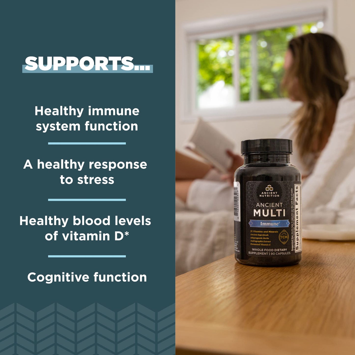 Ancient Nutrition Immune Support Multivitamin - 21 Vitamins & Minerals | 90 Capsules