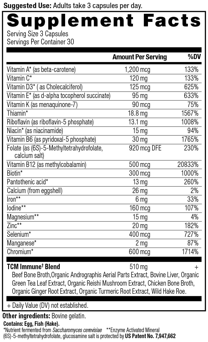 Ancient Nutrition Immune Support Multivitamin - 21 Vitamins & Minerals | 90 Capsules