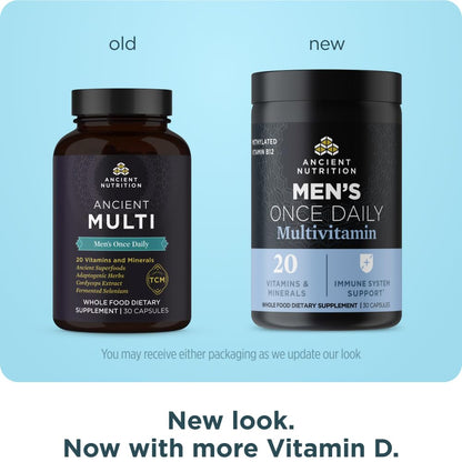 Ancient Nutrition Multivitamin for Men, Ancient Multi Men's Once Daily Vitamin Supplement 30 Ct, Vitamin A, Vitamin B and Vitamin K2, Fenugreek Seed, Supports Immune System, Paleo and Keto Friendly