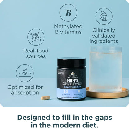 Ancient Nutrition Multivitamin for Men, Ancient Multi Men's Once Daily Vitamin Supplement 30 Ct, Vitamin A, Vitamin B and Vitamin K2, Fenugreek Seed, Supports Immune System, Paleo and Keto Friendly