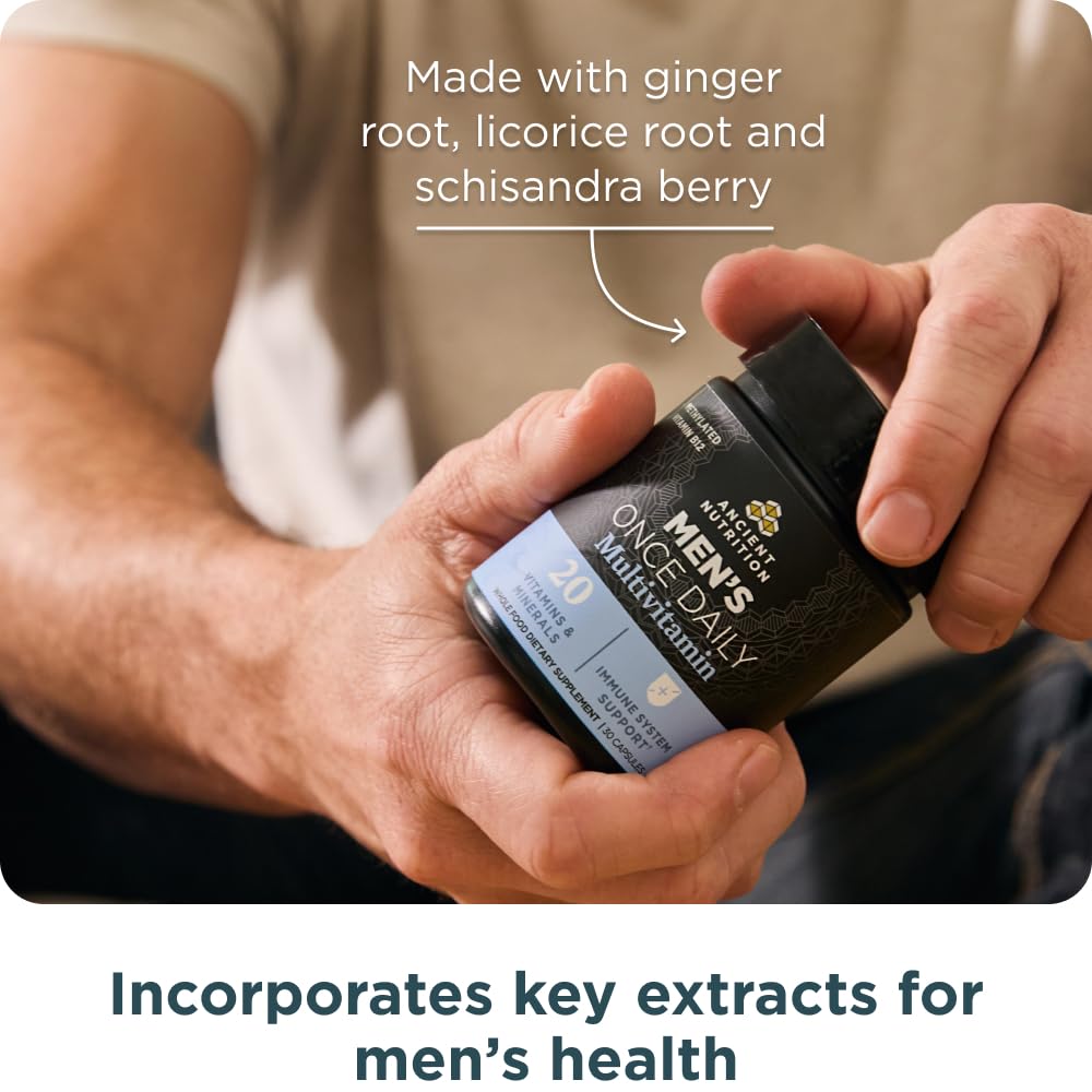 Ancient Nutrition Multivitamin for Men, Ancient Multi Men's Once Daily Vitamin Supplement 30 Ct, Vitamin A, Vitamin B and Vitamin K2, Fenugreek Seed, Supports Immune System, Paleo and Keto Friendly