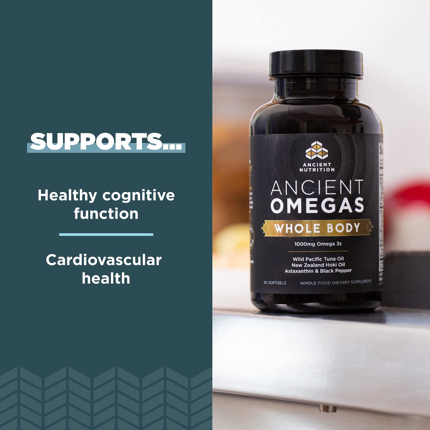 Ancient Omegas Whole Body by Ancient Nutrition – Wild-Caught Fish Oil, ALA/DHA/EPA/ETA, 90 Capsules