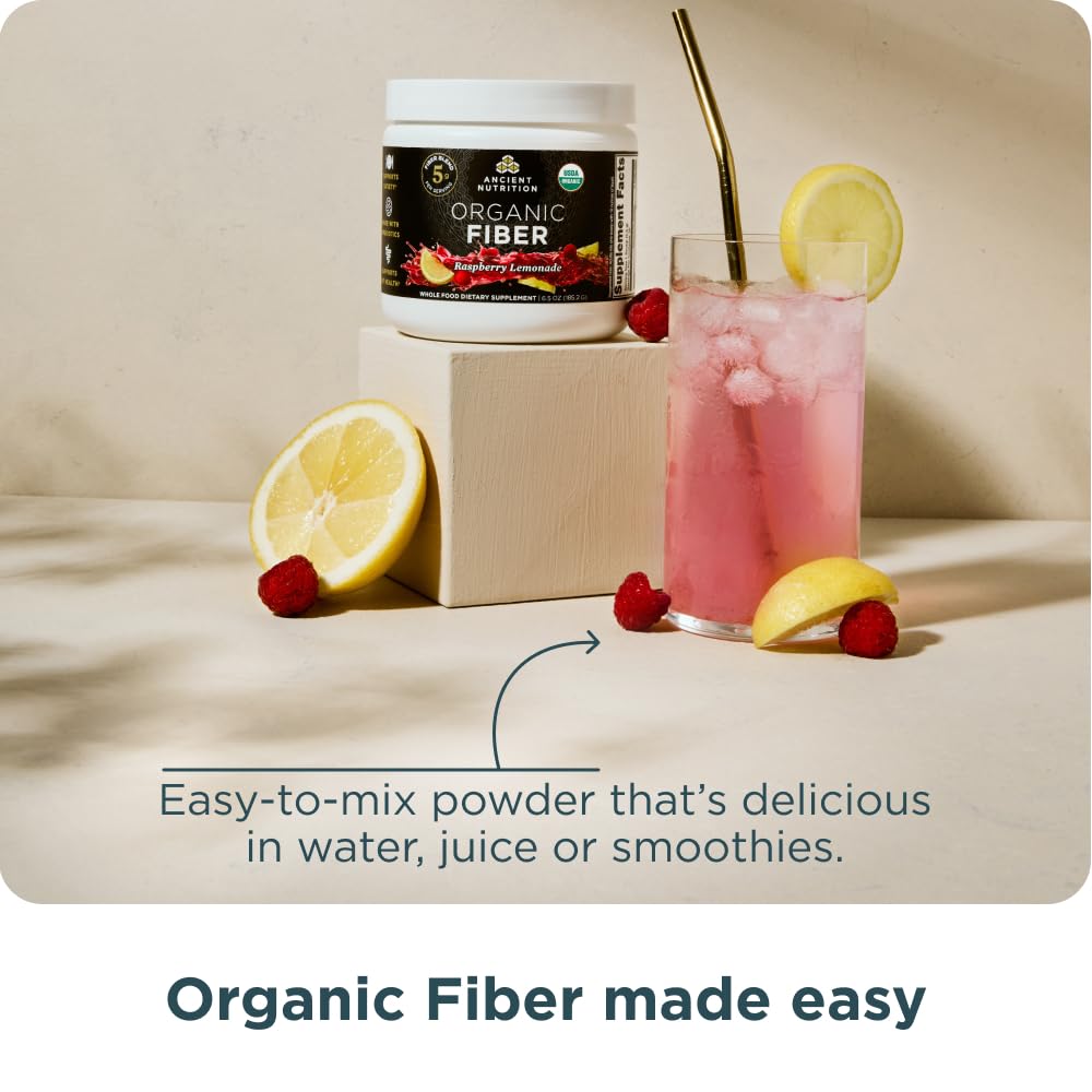 Ancient Nutrition Organic Fiber Powder – Raspberry Lemonade | Digestive Health