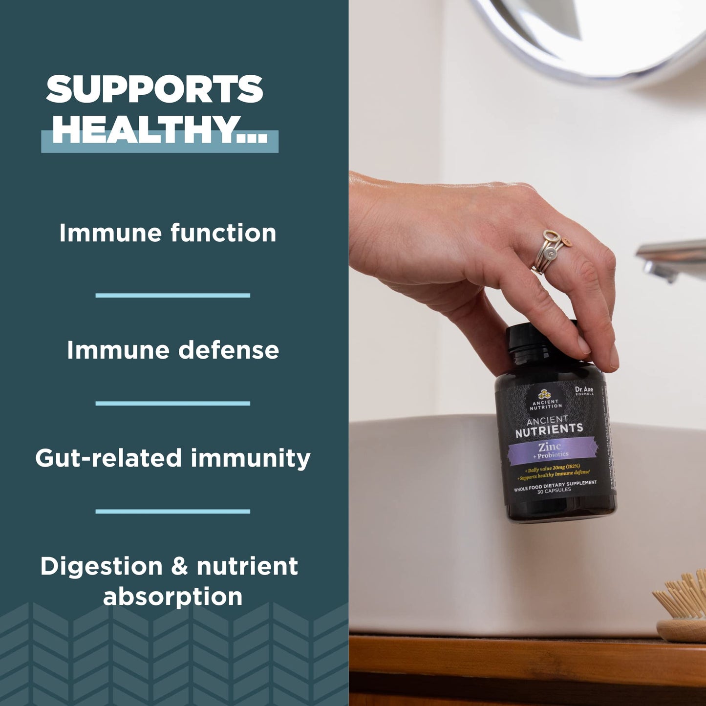 Ancient Nutrition Probiotics & Zinc – Immune & Gut Support (30 Count)
