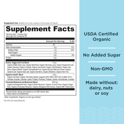 Ancient Nutrition Super Greens Powder – Organic Probiotic Superfood with Spirulina, Chlorella & Matcha | 50 Servings