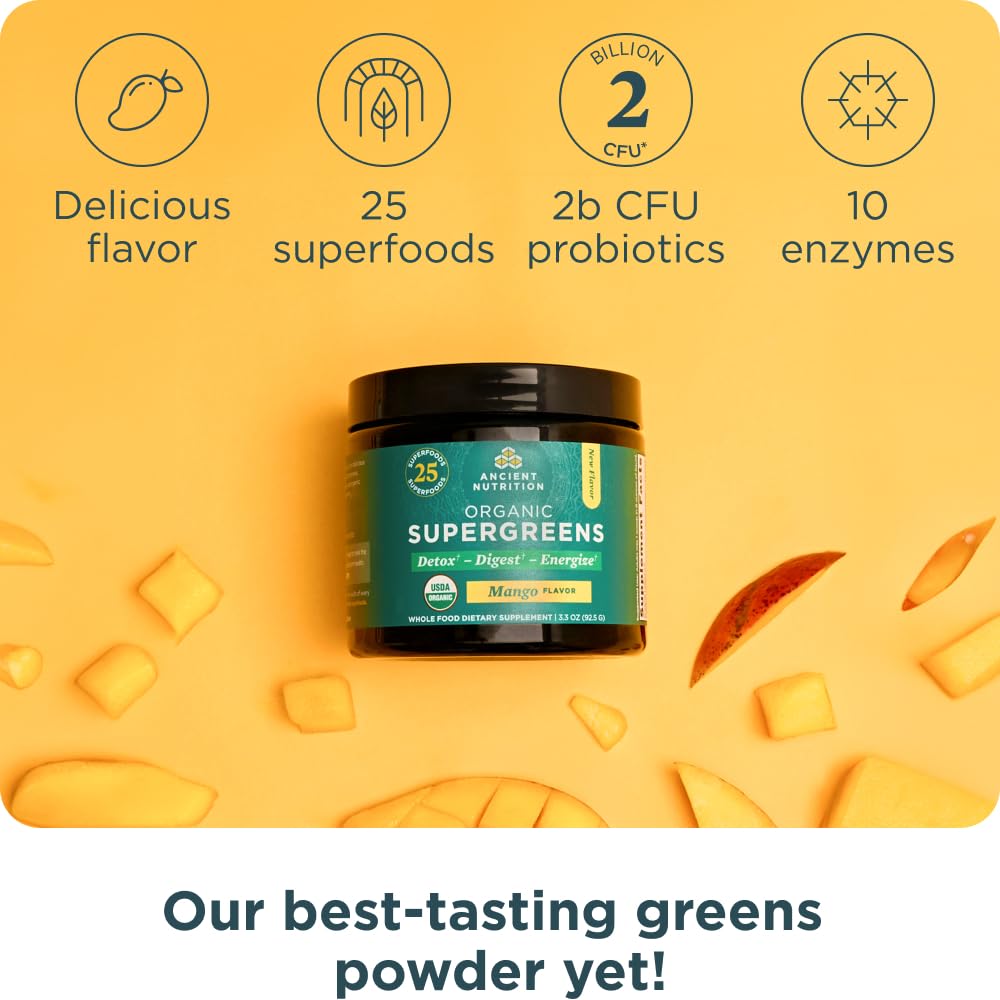 Ancient Nutrition SuperGreens with Probiotics – Organic Mango Flavor