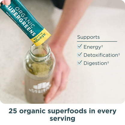 Ancient Nutrition SuperGreens Powder with Probiotics – Organic Mango Flavor, 16 Stick Packs (4.3oz)