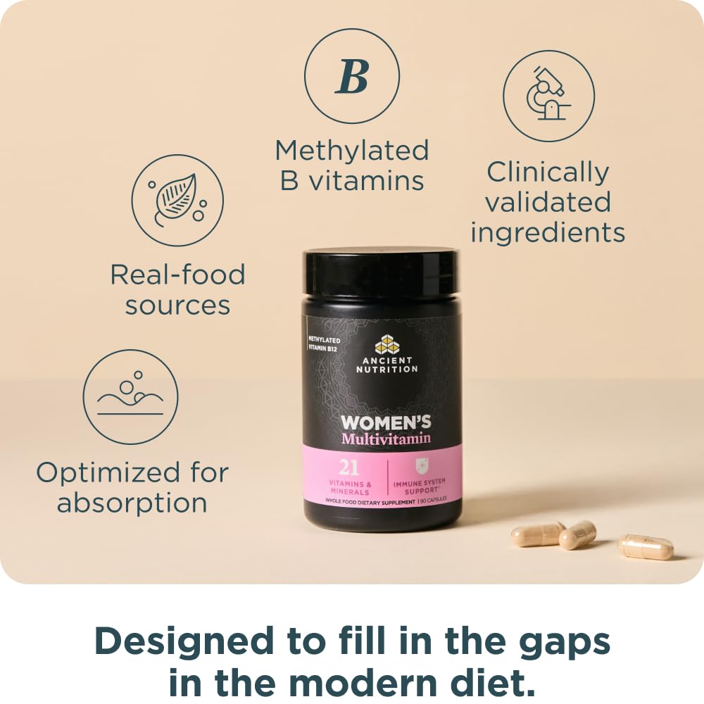 Ancient Nutrition Multivitamin for Women – Immune & Bone Health Support, 90 Count