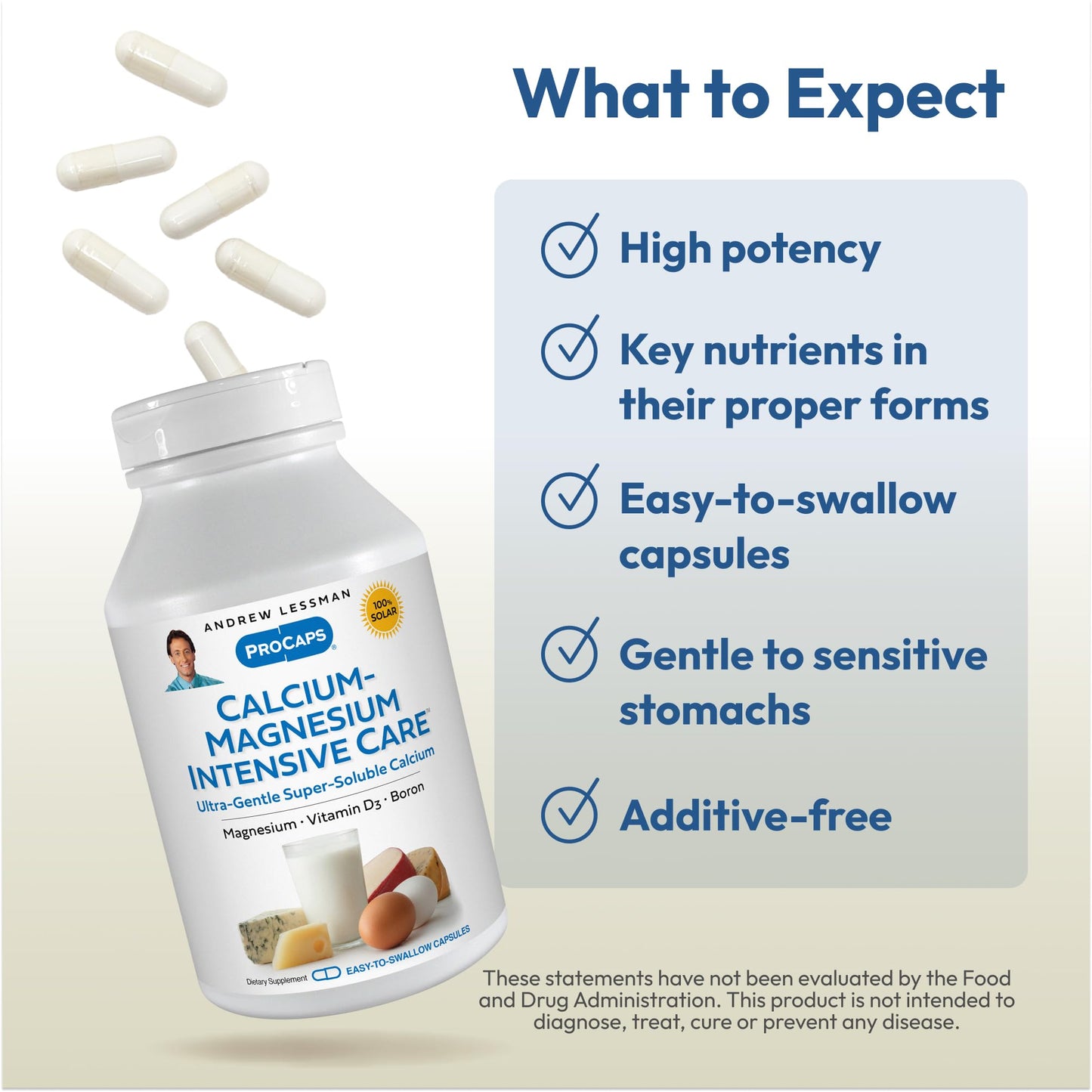 ANDREW LESSMAN Calcium Magnesium Intensive Care 1000 Capsules – Gentle, Ultra-Soluble Calcium & Magnesium with Vitamin D3