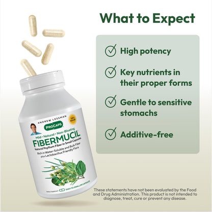 ANDREW LESSMAN Fibermucil 360 Capsules – Psyllium Husk Fiber for Digestive Comfort