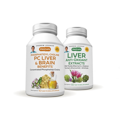 ANDREW LESSMAN PC Liver & Brain Benefits + Liver Anti-Oxidant Extracts Kit: 90 Capsules (60sg + 30cp) – Phosphatidyl Choline, Milk Thistle, Artichoke, Curcumin