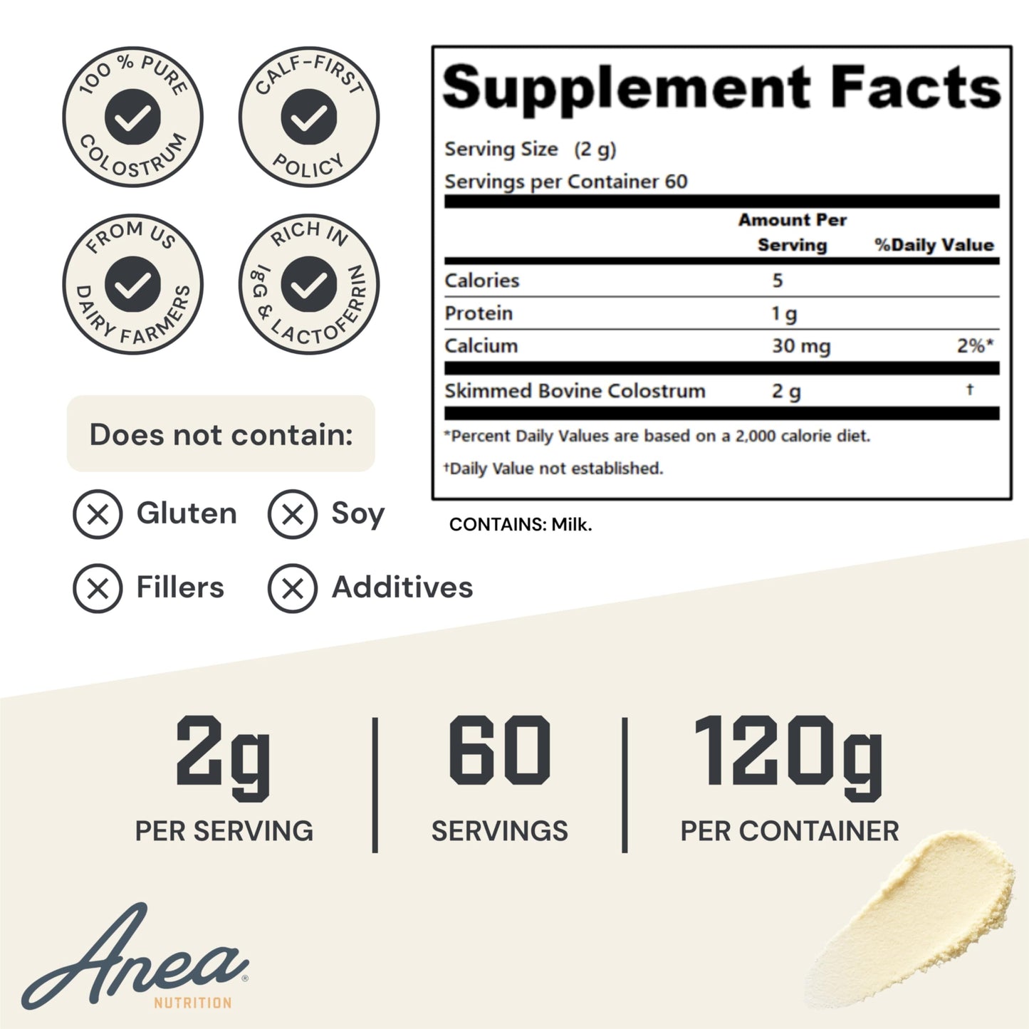 Anea Colostrum Unflavored – Immune & Gut Health Support | Made in USA | GMP Facility
