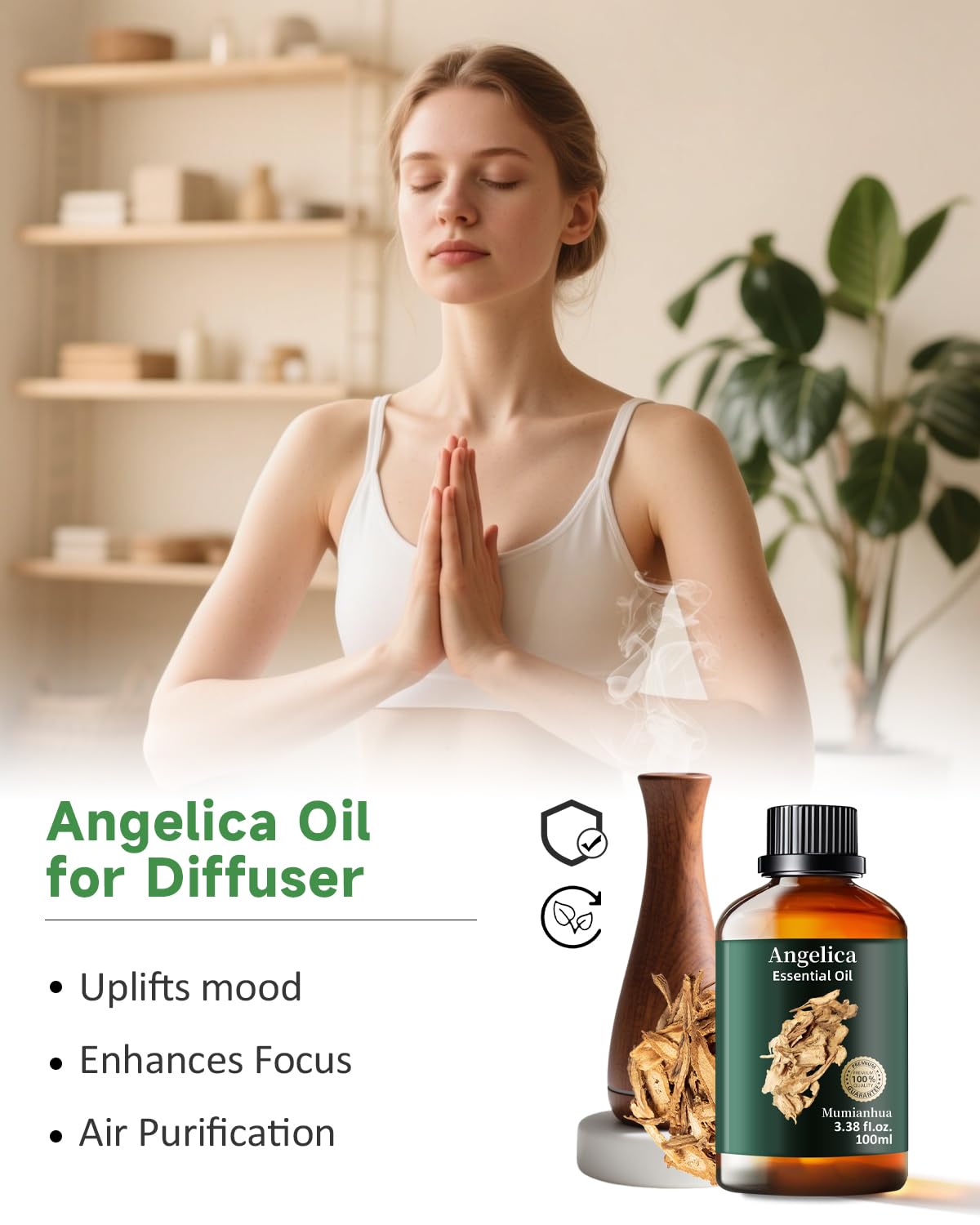Angelica Root Essential Oil Pure Mumianhua Natural Angelica Oil for Diffuser, Aromatherapy, Skin, Hair, Massage & Candle Making 3.38 Fl Oz