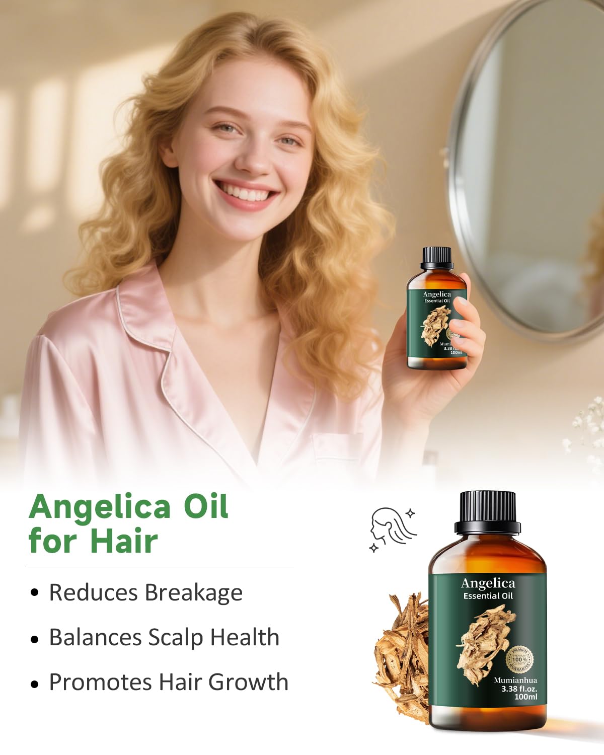 Angelica Root Essential Oil Pure Mumianhua Natural Angelica Oil for Diffuser, Aromatherapy, Skin, Hair, Massage & Candle Making 3.38 Fl Oz