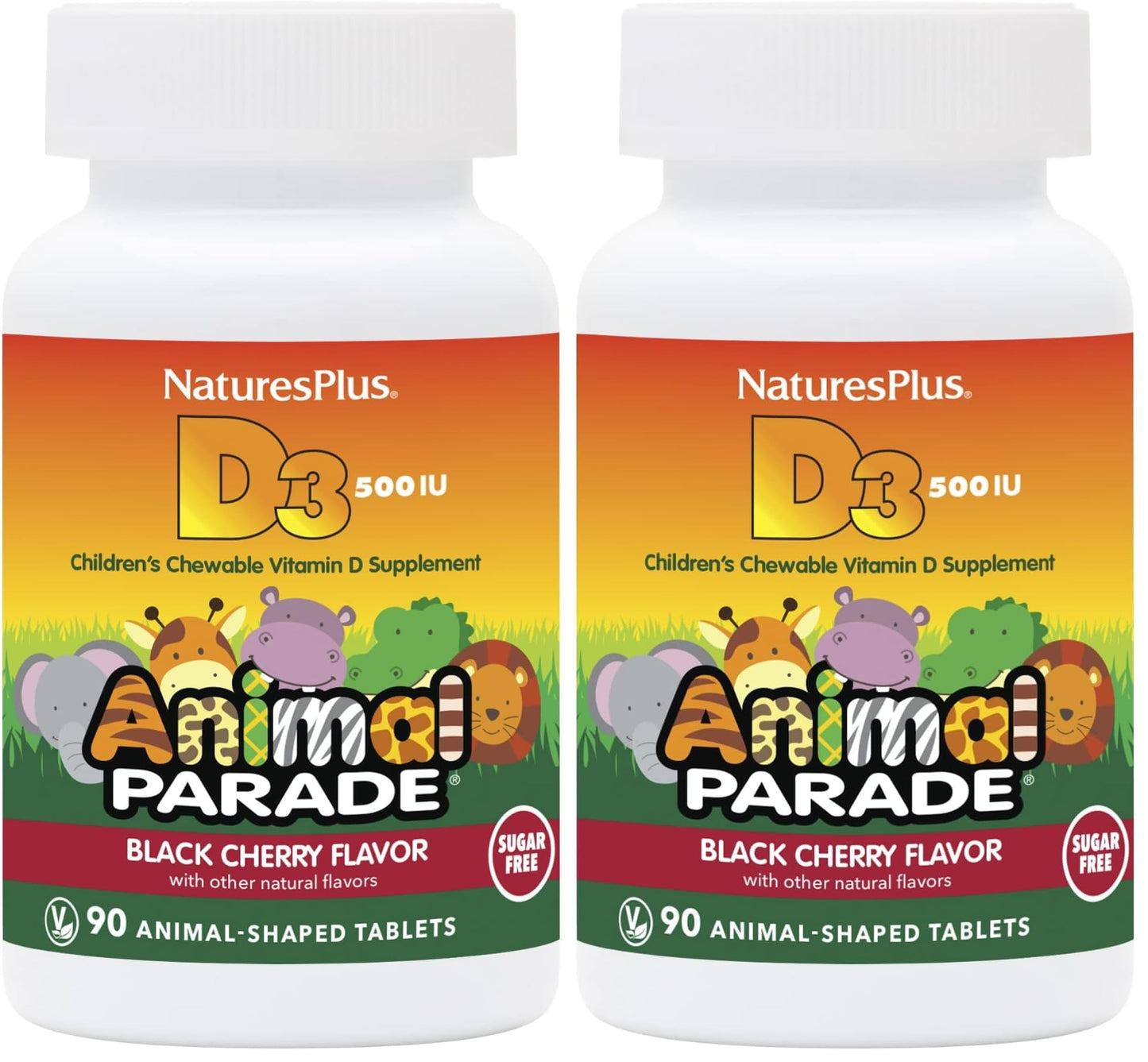 NaturesPlus Animal Parade Sugar-Free Vitamin D3 500 IU for Kids – Black Cherry (2 Pack)