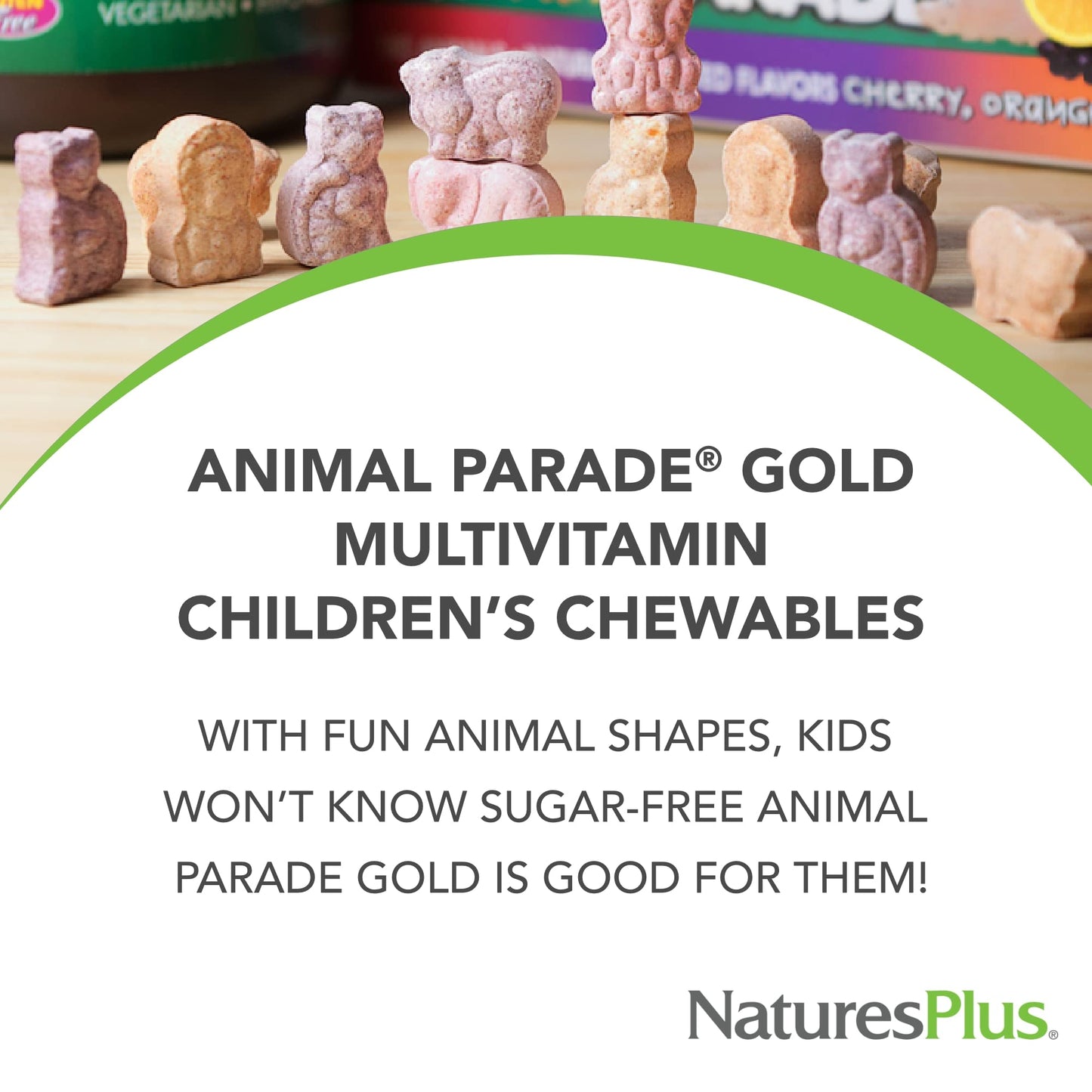 Natures Plus Animal Parade Gold Kids Multivitamin – Cherry Flavor, 60 Animal-Shaped Tablets (D3, K2) | Vegetarian & Gluten Free