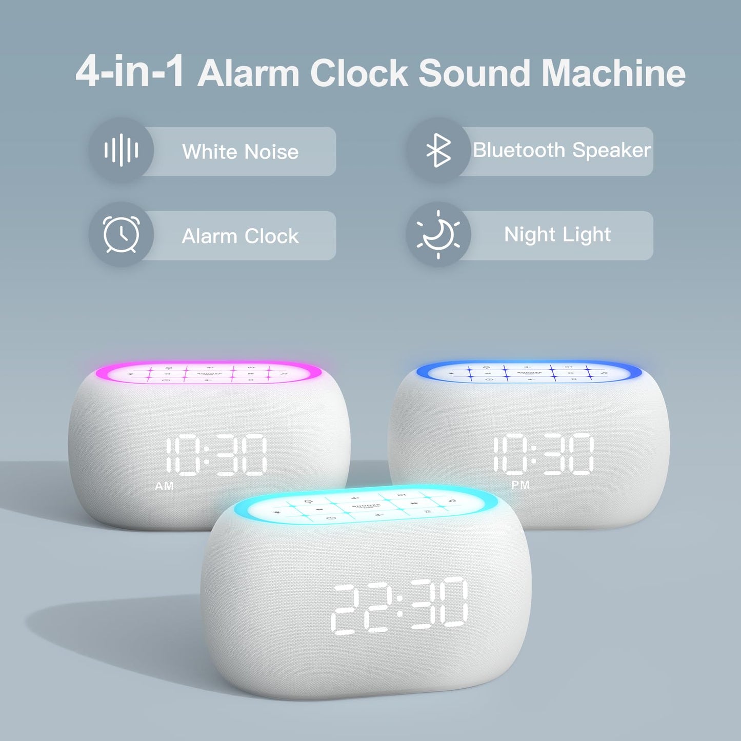 ANJANK White Noise Sound Machine Alarm Clock with Hi-Fi Bluetooth Speaker | 21 Sounds & 7 Night Lights