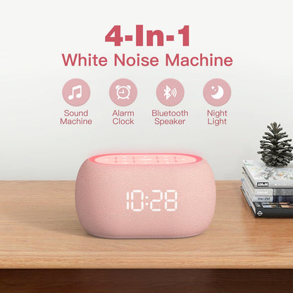 ANJANK White Noise Sound Machine Alarm Clock with Bluetooth Speaker – 21 Sounds, 7 Night Lights, Pink