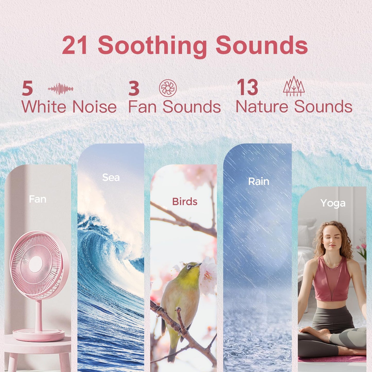 ANJANK White Noise Sound Machine Alarm Clock with Bluetooth Speaker – 21 Sounds, 7 Night Lights, Pink