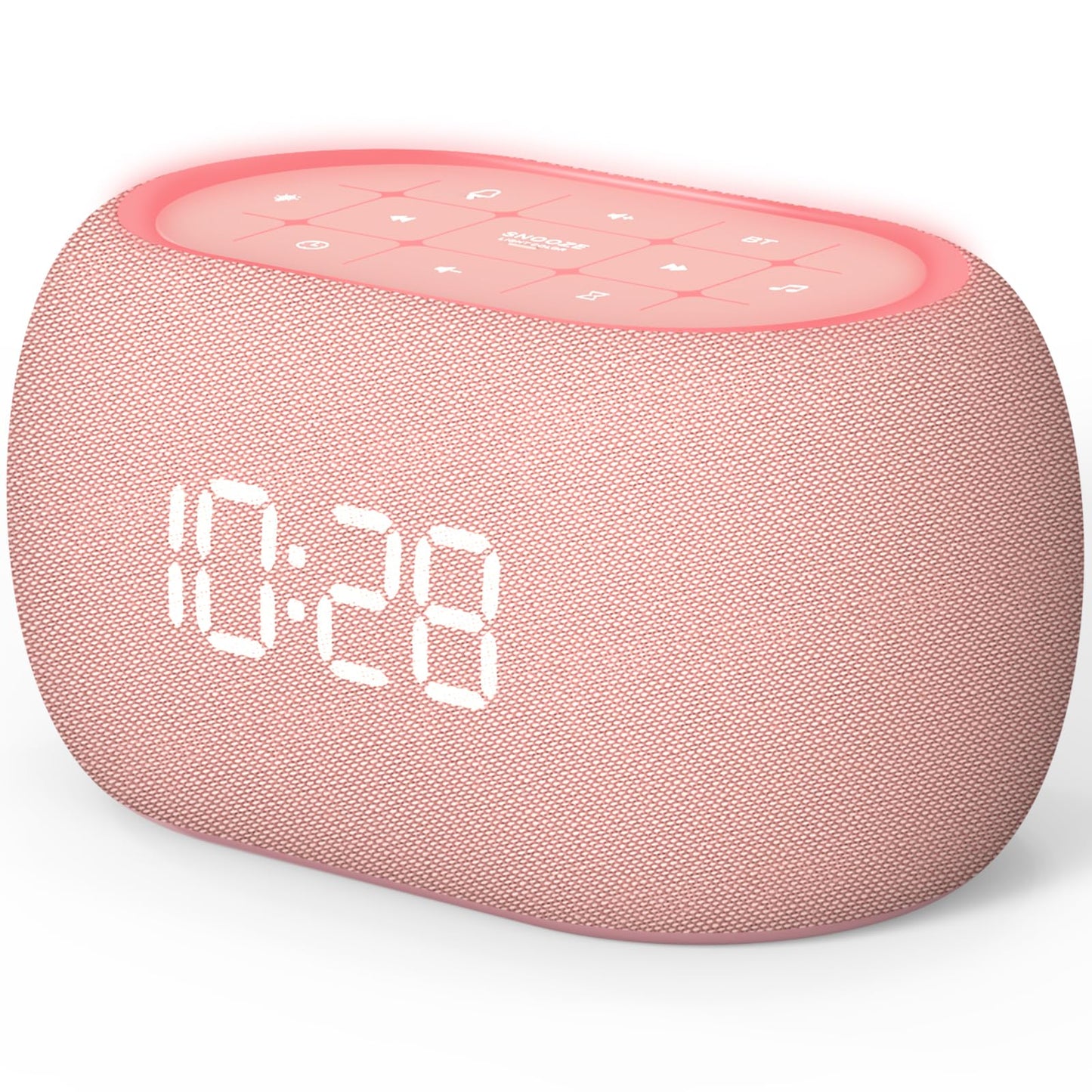 ANJANK White Noise Sound Machine Alarm Clock with Bluetooth Speaker – 21 Sounds, 7 Night Lights, Pink
