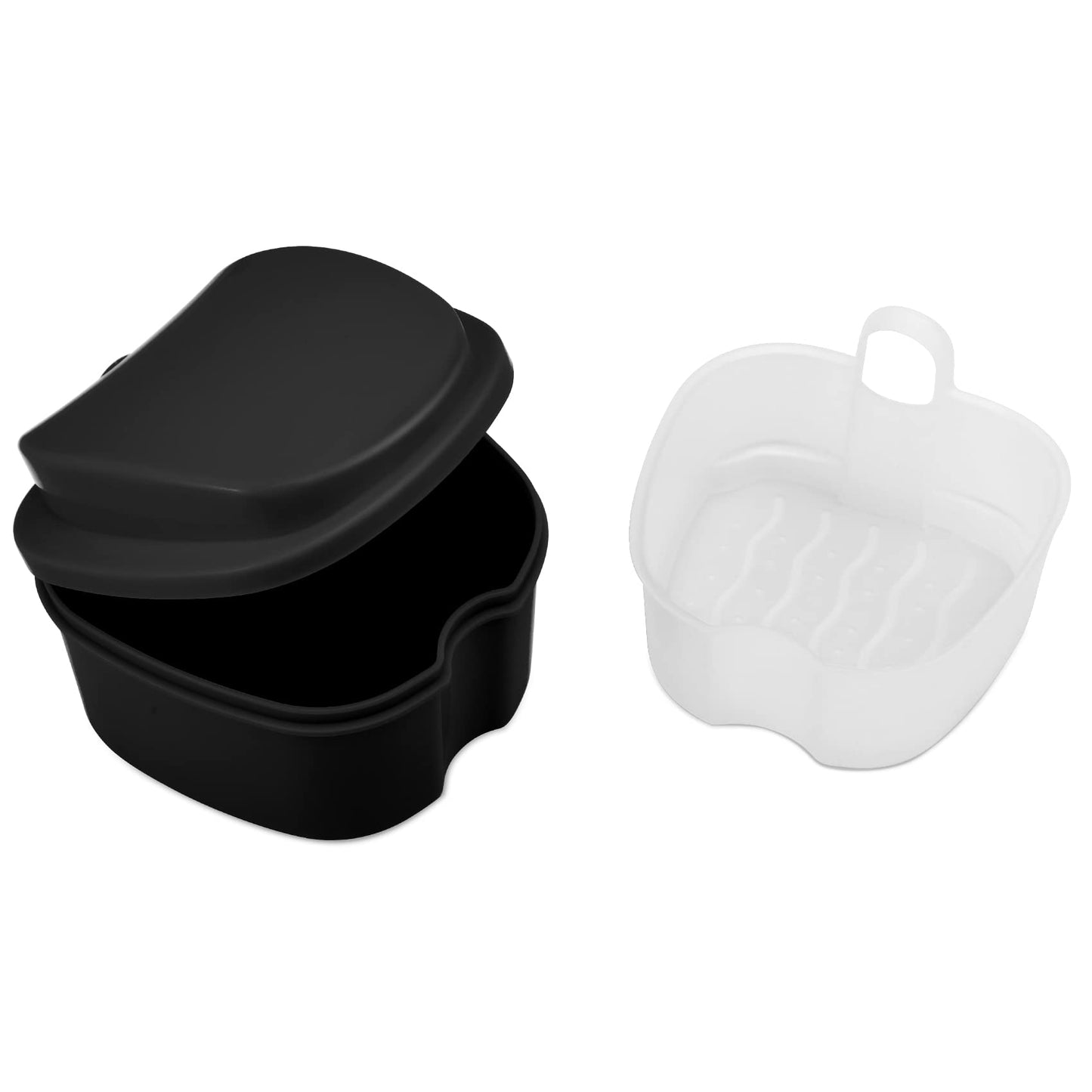 Annhua Denture Cup Retainer Cleaning Case with Strainer Basket - Denture Soaking Container | Black