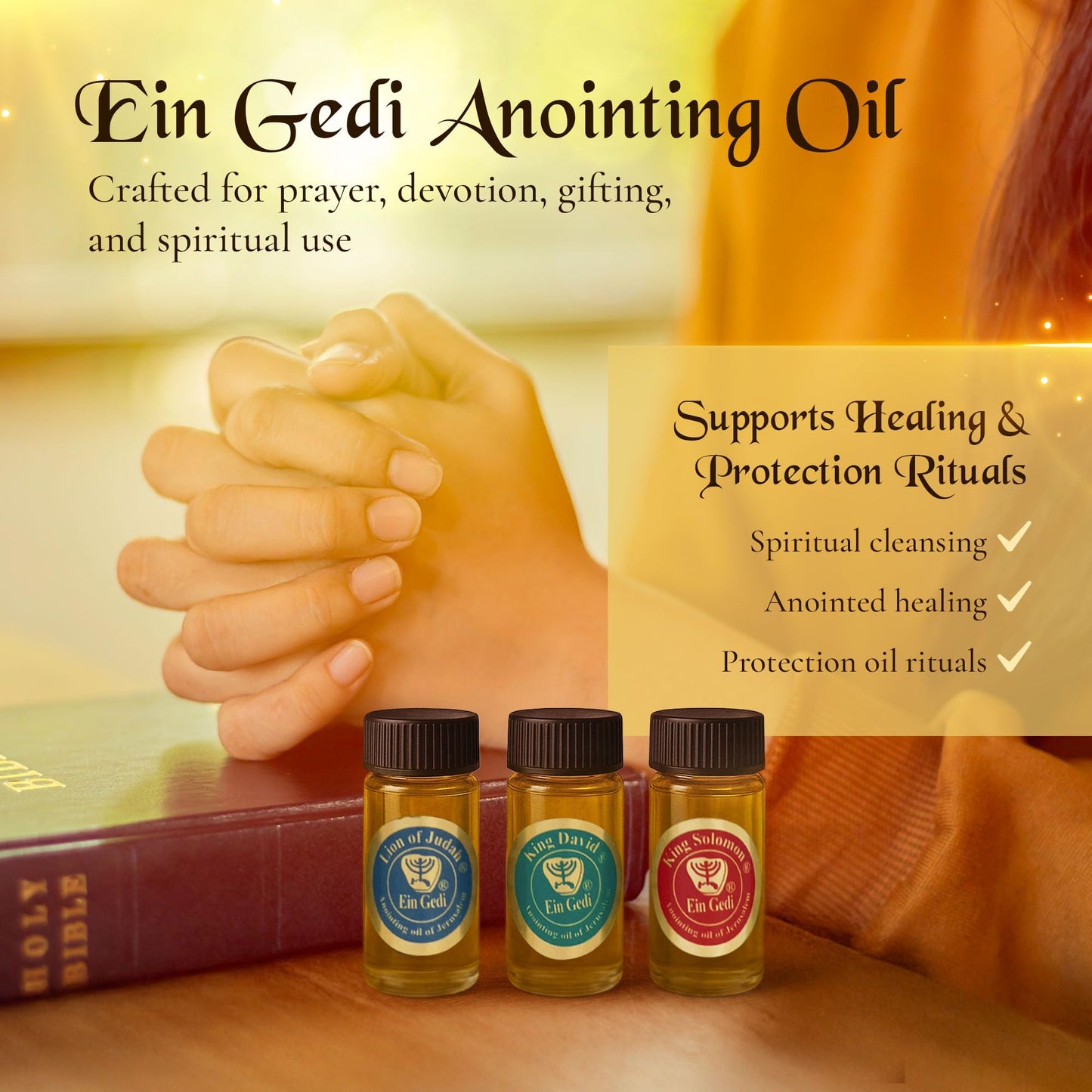 Anointing Oil for Prayer – 3 Bottles (10ml each) | The Original Bible Perfumes – Lion of Judah, King David & King Solomon | Made in The Holy Land | Ein Gedi