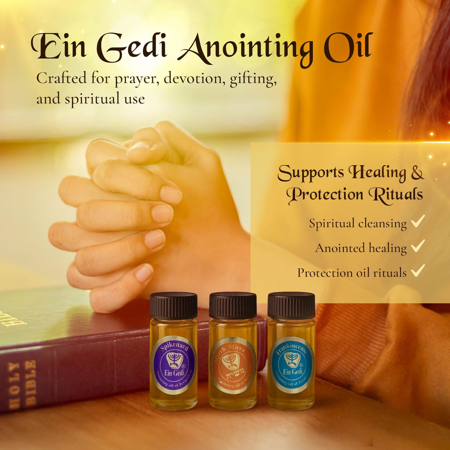 Anointing Oil for Prayer – 3 Bottles (10ml) Frankincense, Myrrh & Spikenard | Holy Land - Ein Gedi