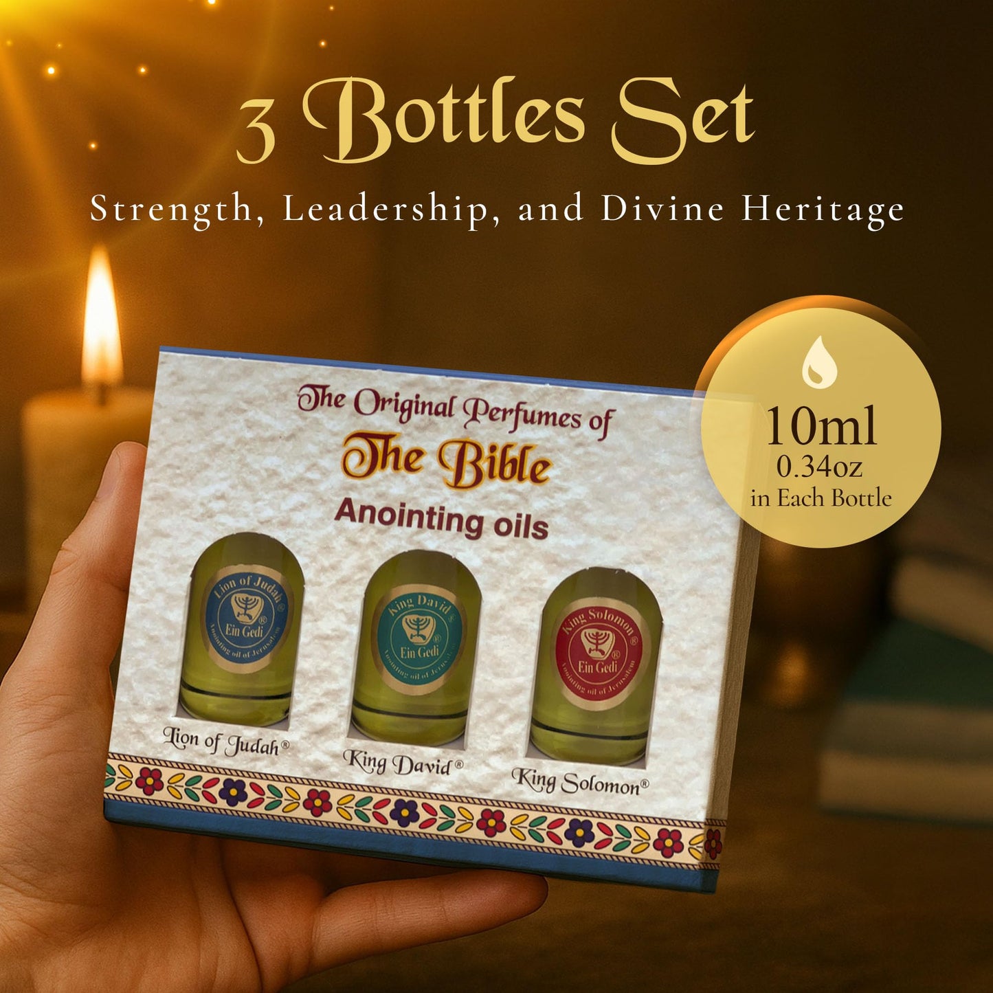 Anointing Oil for Prayer – 3 Bottles (10ml each) | The Original Bible Perfumes – Lion of Judah, King David & King Solomon | Made in The Holy Land | Ein Gedi