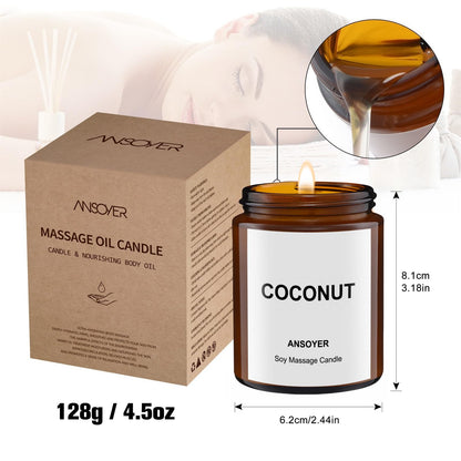 ANSOYER Massage Oil Candle – Ultra Hydrating Spa Candle with Soybean Oil (4.5oz Coconut)