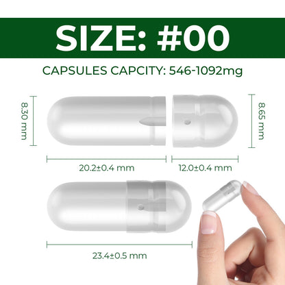 Angtai JN Empty Capsules Size 00 Separated Vegan Pill Caps – Plant-Based, Gluten Free