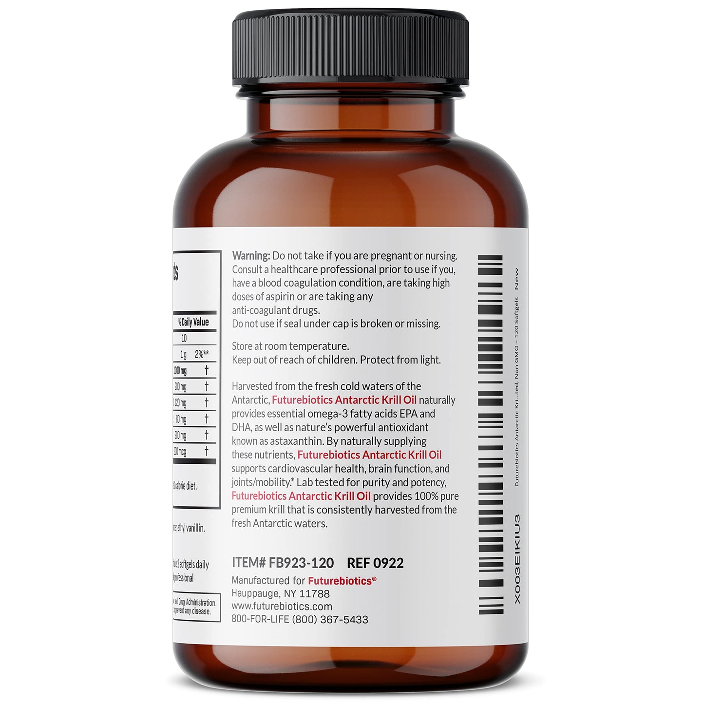 Futurebiotics Antarctic Krill Oil 1000mg – Omega-3 EPA/DHA, Astaxanthin, Phospholipids | 120 Softgels