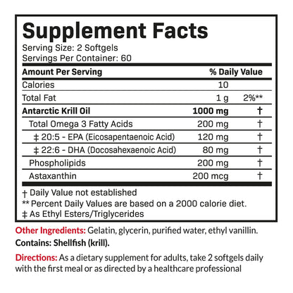 Futurebiotics Antarctic Krill Oil 1000mg – Omega-3 EPA/DHA, Astaxanthin, Phospholipids | 120 Softgels