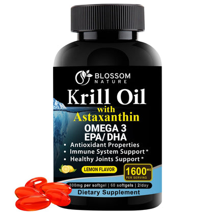 Antarctic Krill Oil Softgels 1600mg | 60 Lemon Flavor | EPA/DHA + Astaxanthin