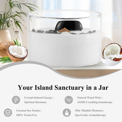 AntExpanse Coconut Soy Candle with Wood Wick & Crystals – 7oz, 55-Hour Burn