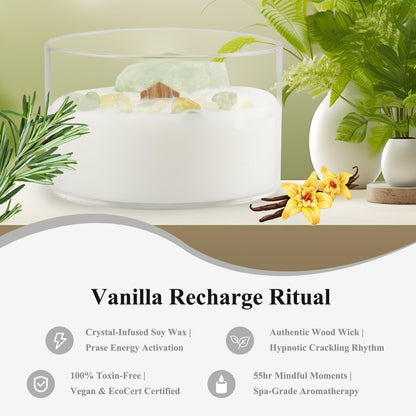 AntExpanse Vanilla Soy Candle – Wood Wick, Crystals, 55-Hour Aromatherapy (7oz)