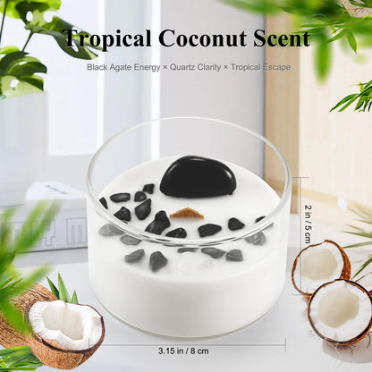 AntExpanse Coconut Soy Candle with Wood Wick & Crystals – 7oz, 55-Hour Burn