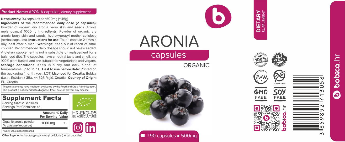 Organic Aronia Berry Capsules – Immune Support, 500mg | 90 Vegan Caps